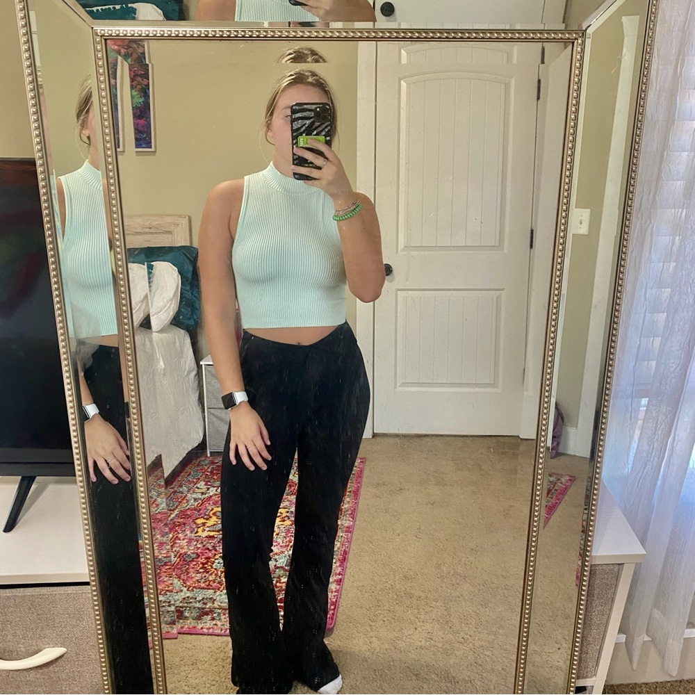 green turtleneck crop top